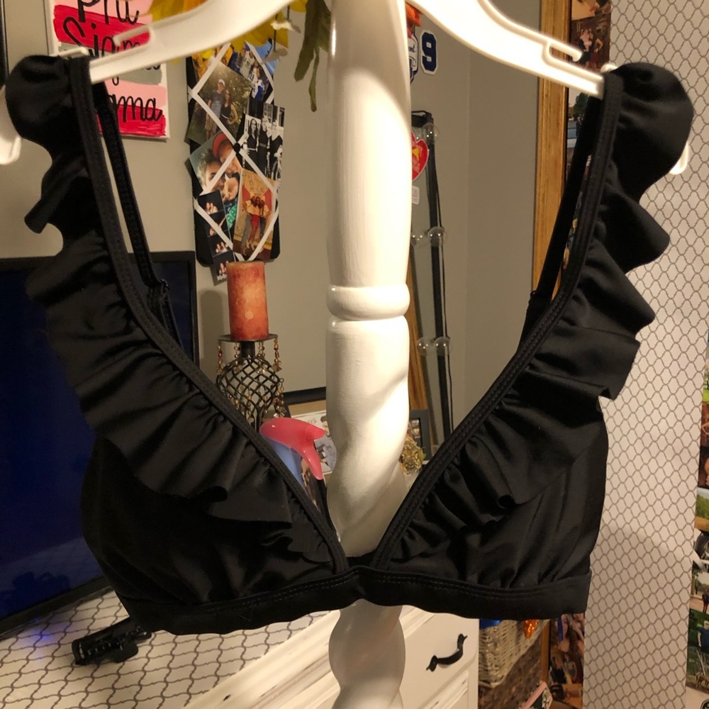 Black Triangle Bikini with Ruffles